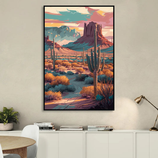 Tucson Cactus Landscape Living Room - Black Canvas Wall Art