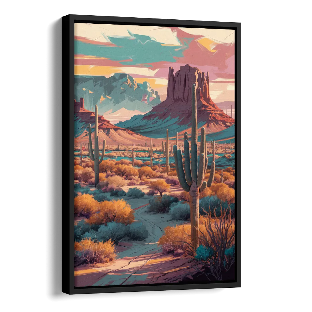 Tucson Cactus Landscape Side - Black Canvas Wall Art