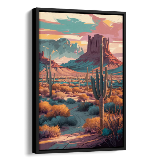 Tucson Cactus Landscape Side - Black Canvas Wall Art