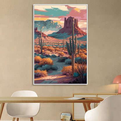 Tucson Cactus Landscape Sitting Room - White Canvas Wall Art