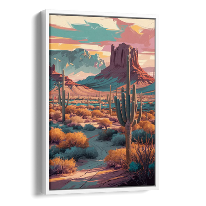 Tucson Cactus Landscape Side - White Canvas Wall Art