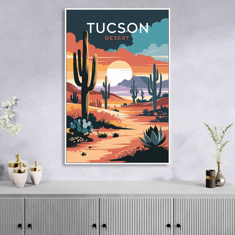 Tucson Desert Sunset Sitting Room - White Canvas Wall Art