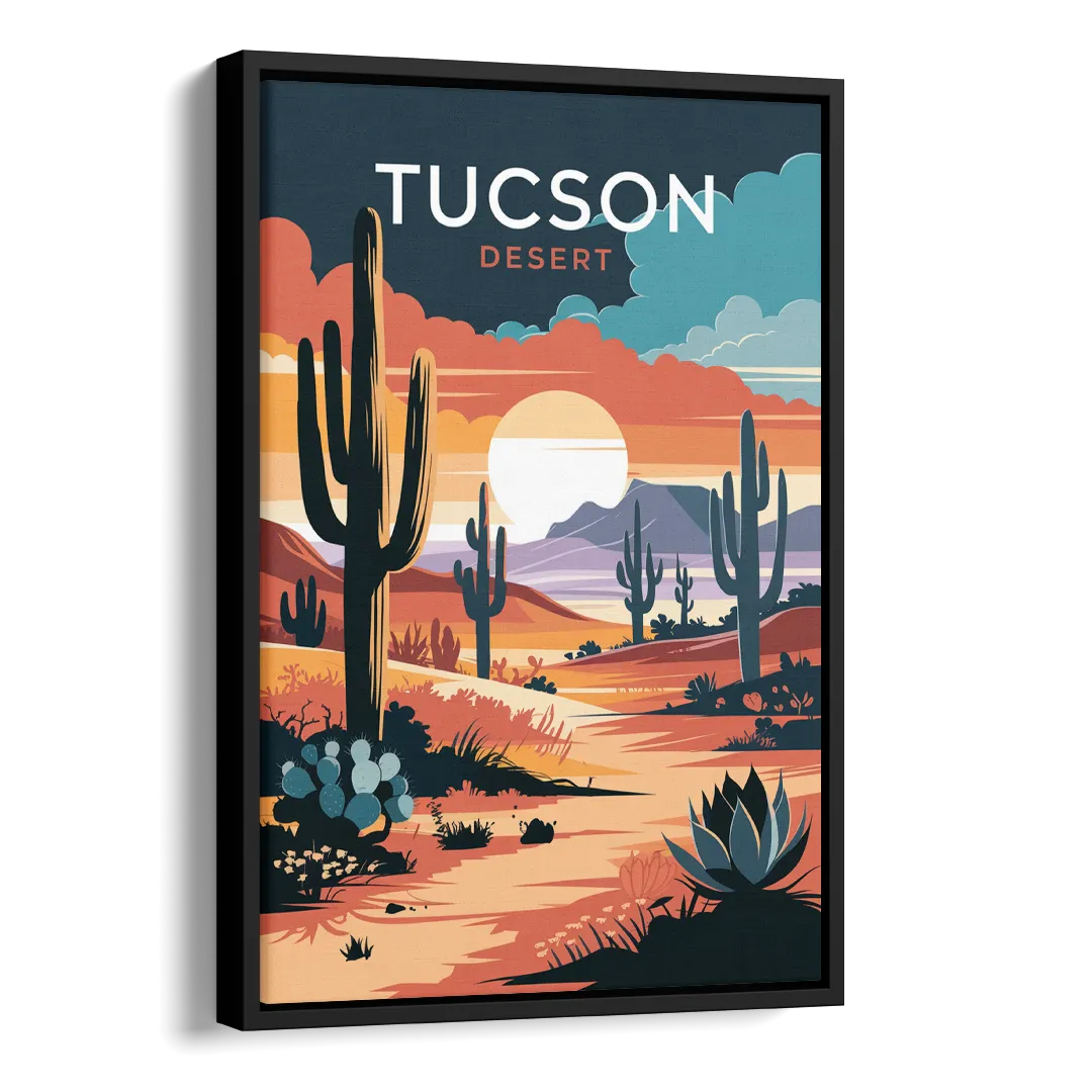 Tucson Desert Sunset Side - Black Canvas Wall Art