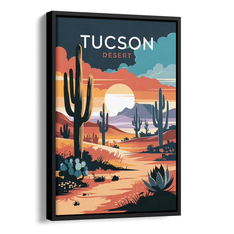 Tucson Desert Sunset Side - Black Canvas Wall Art