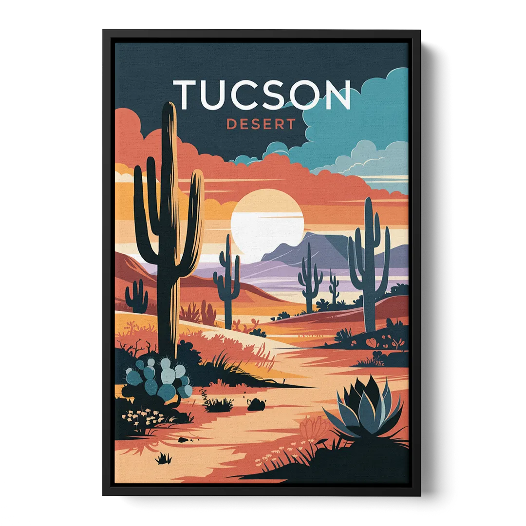 Tucson Desert Sunset Front - Black Canvas Wall Art