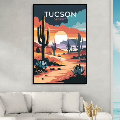 Tucson Desert Sunset Living Room - Black Canvas Wall Art