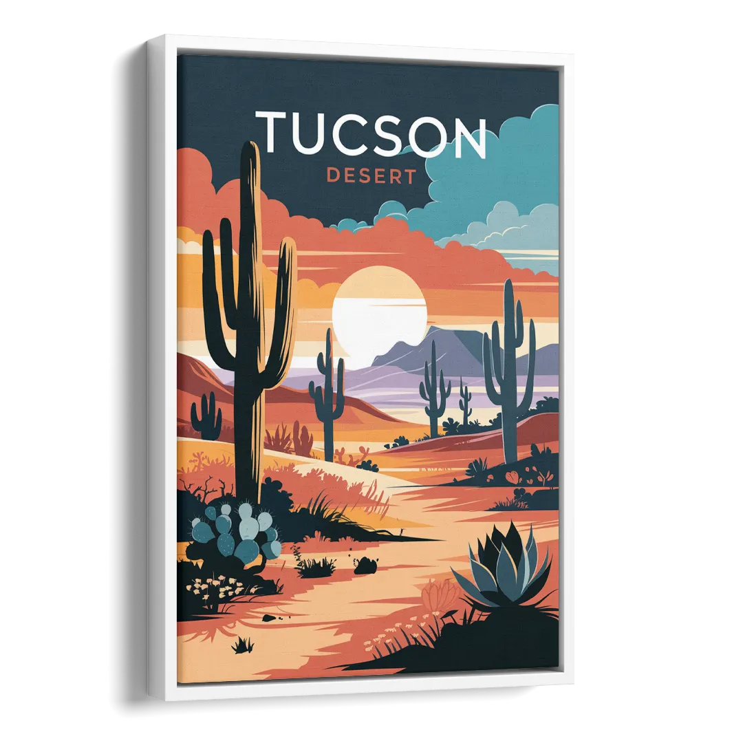 Tucson Desert Sunset Side - White Canvas Wall Art