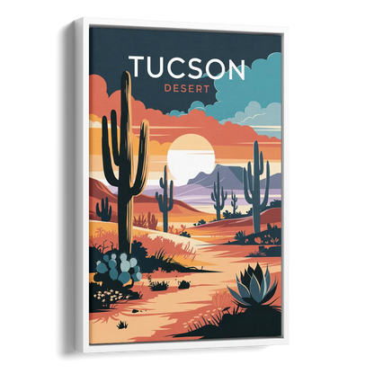 Tucson Desert Sunset Side - White Canvas Wall Art