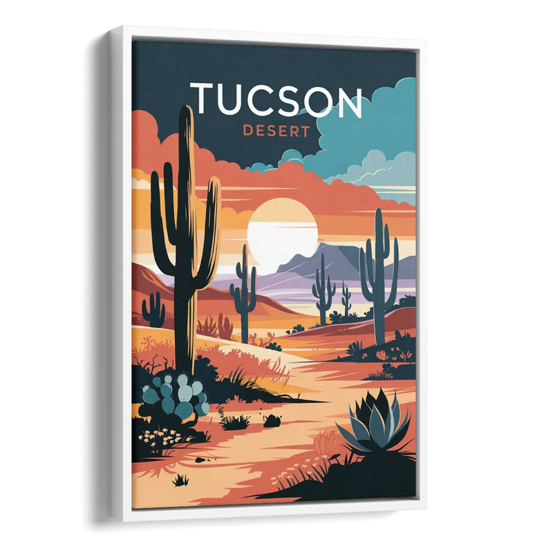 Tucson Desert Sunset Side - White Canvas Wall Art