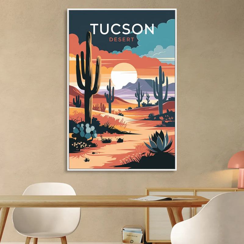 Tucson Desert Sunset Living Room - White Canvas Wall Art