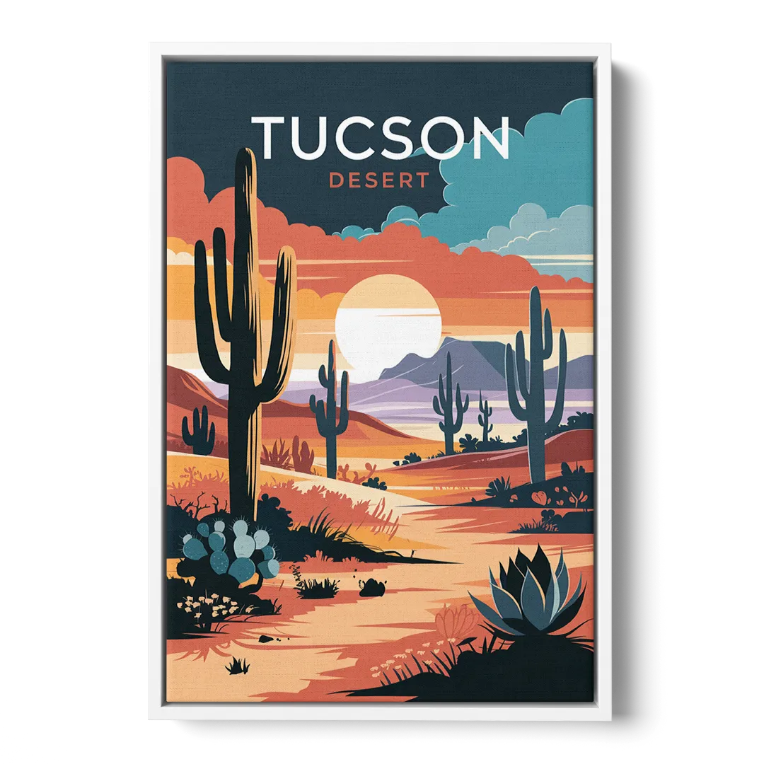 Tucson Desert Sunset Front - White Canvas Wall Art