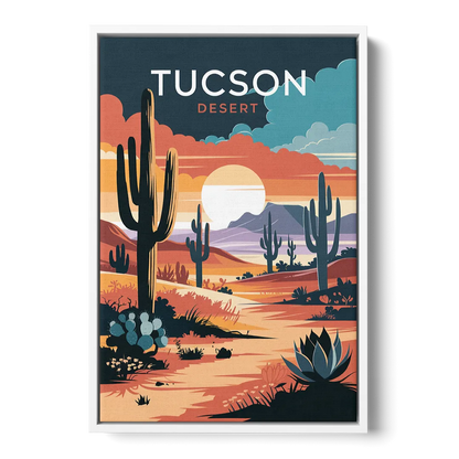Tucson Desert Sunset Front - White Canvas Wall Art