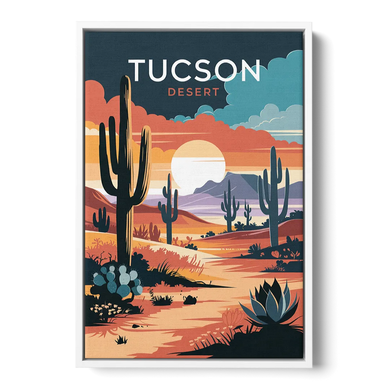 Tucson Desert Sunset Front - White Canvas Wall Art