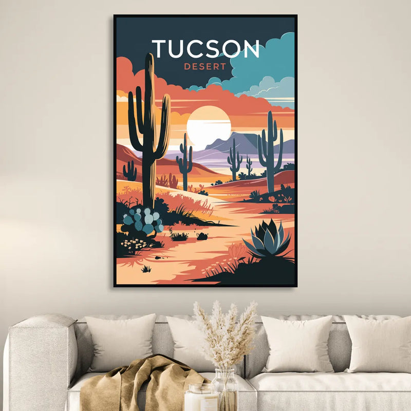 Tucson Desert Sunset Sitting Room - Black Canvas Wall Art