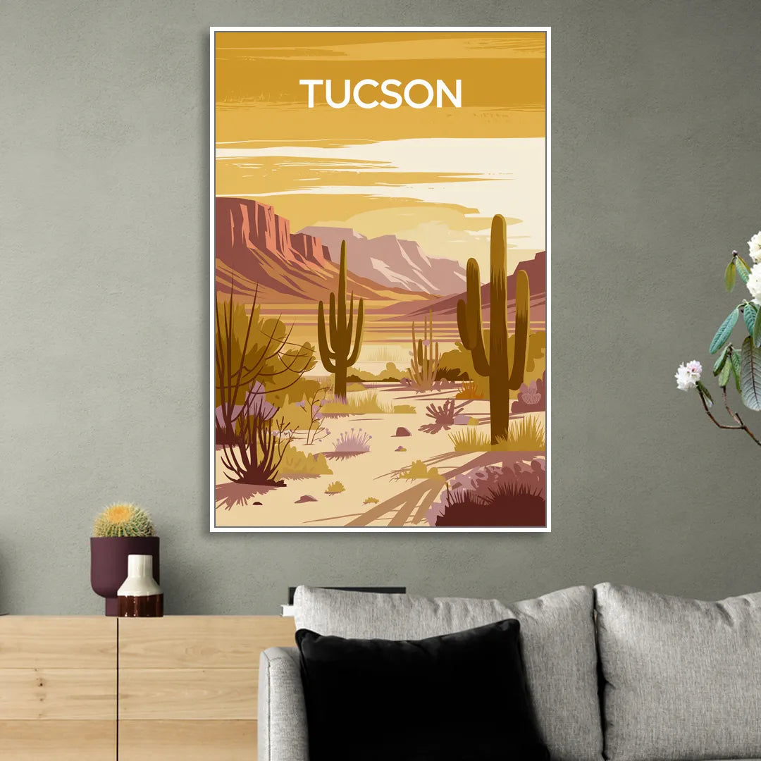 Tucson Mountain Views Sitting Room - White Canvas Wall Art