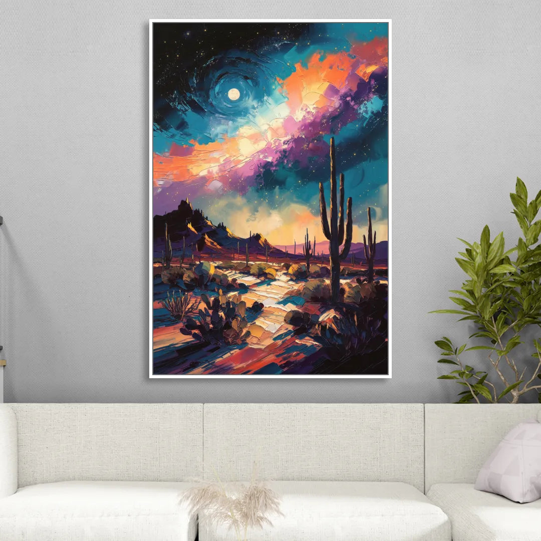 Tucson Night Sky Sitting Room - White Canvas Wall Art