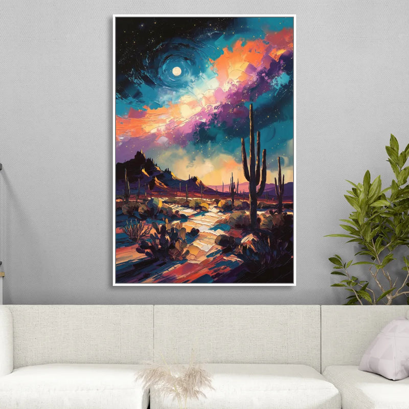 Tucson Night Sky Sitting Room - White Canvas Wall Art