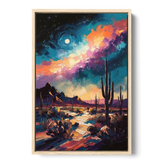 Tucson Night Sky - Oak Framed Canvas Wall Art - Front