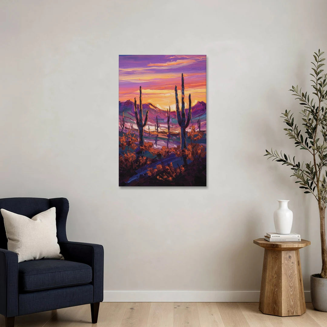 Tucson Saguaro Silhouettes - Canvas Wall Art - Sofa - 24x36