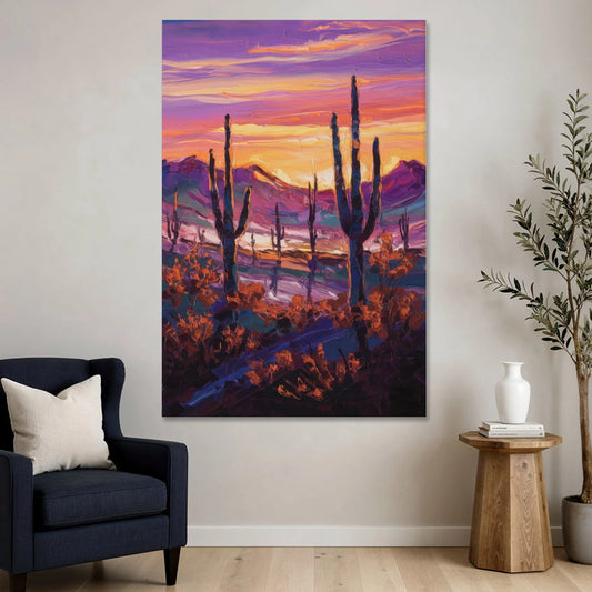 Tucson Saguaro Silhouettes - Canvas Wall Art - Sofa - 40x60