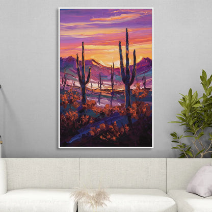 Tucson Saguaro Silhouettes Living Room - White Canvas Wall Art