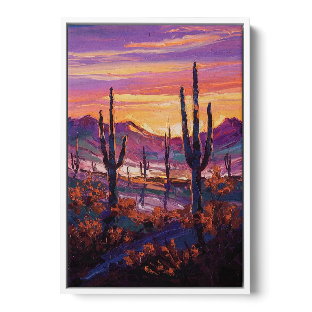 Tucson Saguaro Silhouettes Front - White Canvas Wall Art