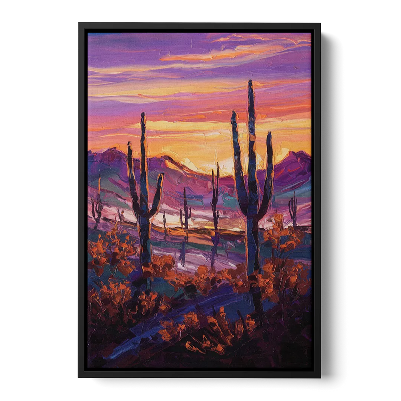Tucson Saguaro Silhouettes Front - Black Canvas Wall Art