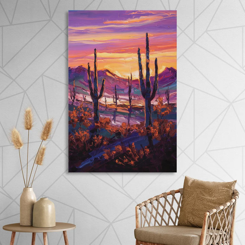 Tucson Saguaro Silhouettes Sitting Room - Canvas Wall Art