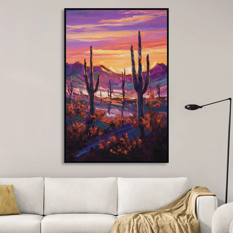 Tucson Saguaro Silhouettes Sitting Room - Black Canvas Wall Art