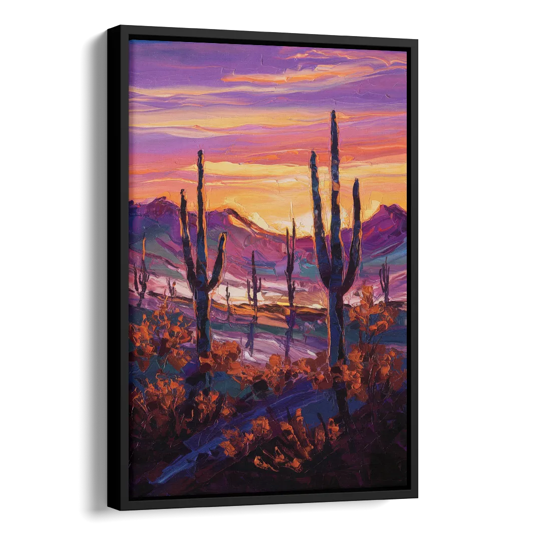 Tucson Saguaro Silhouettes Side - Black Canvas Wall Art