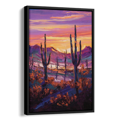 Tucson Saguaro Silhouettes Side - Black Canvas Wall Art
