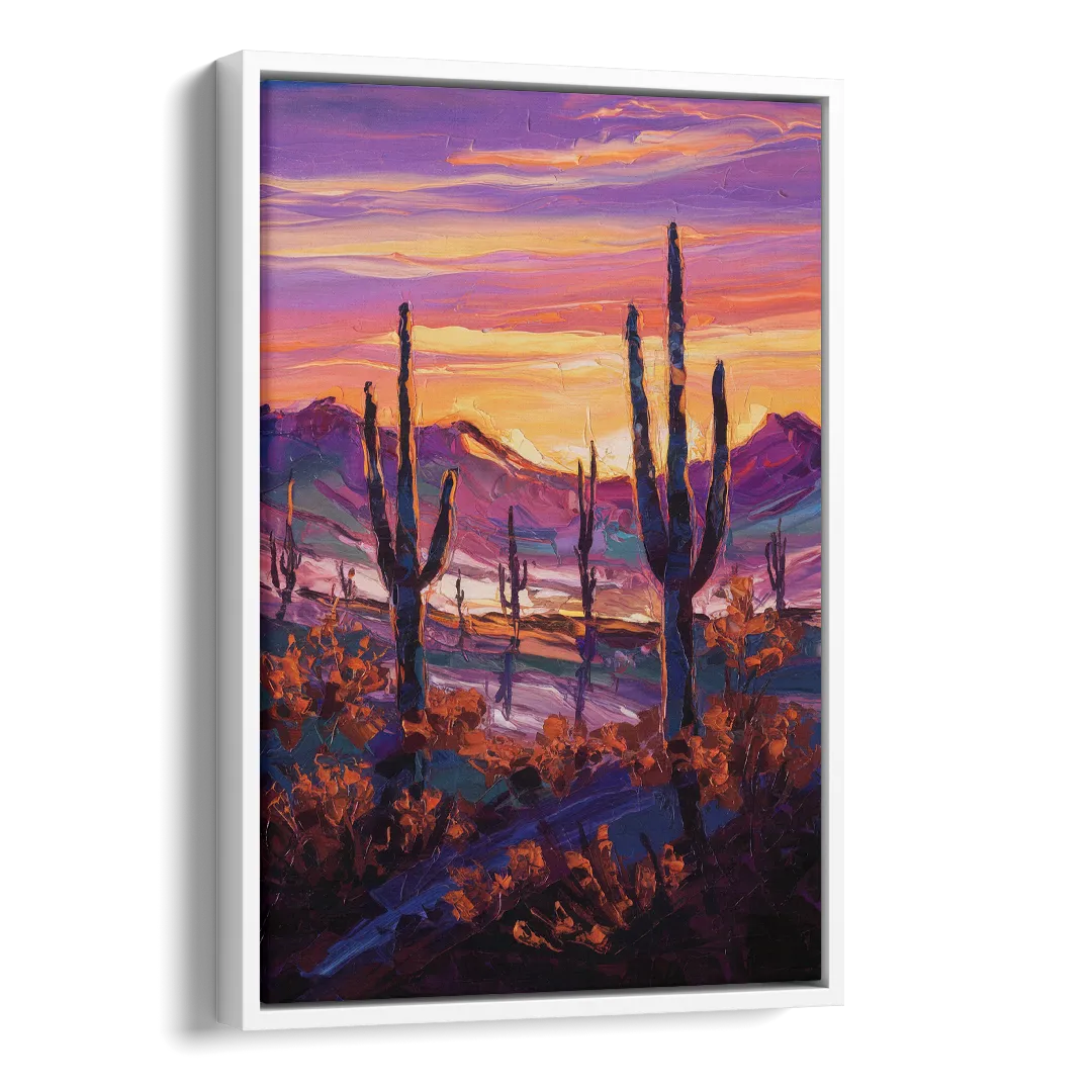 Tucson Saguaro Silhouettes Side - White Canvas Wall Art