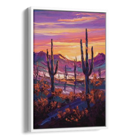 Tucson Saguaro Silhouettes Side - White Canvas Wall Art