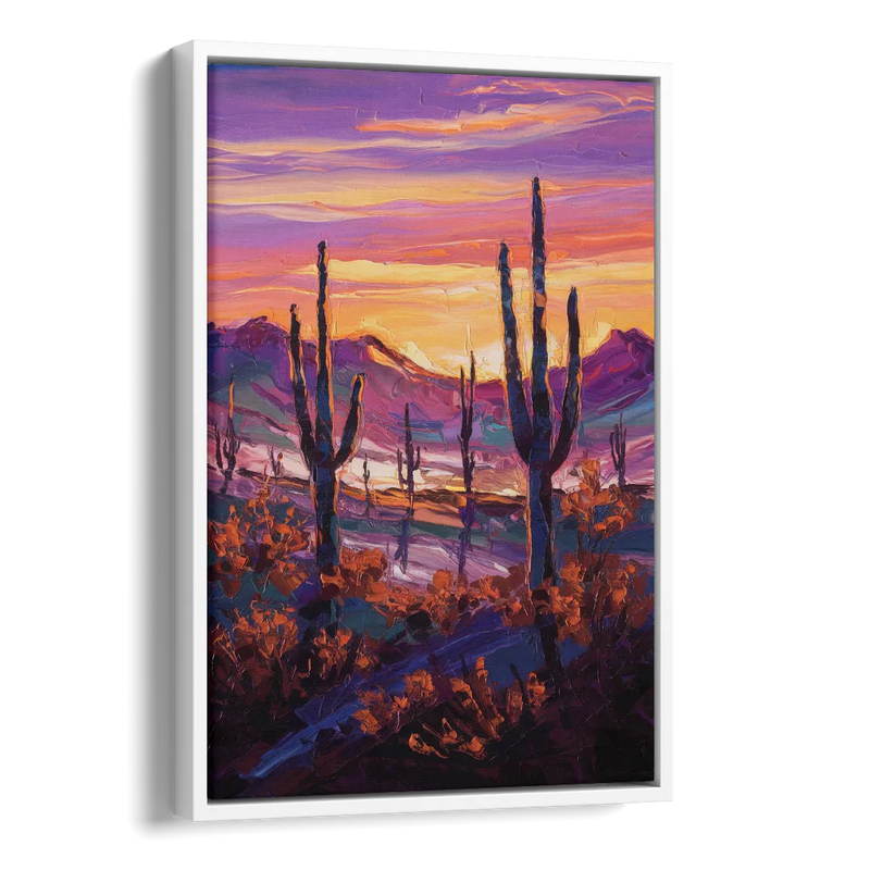 Tucson Saguaro Silhouettes Side - White Canvas Wall Art
