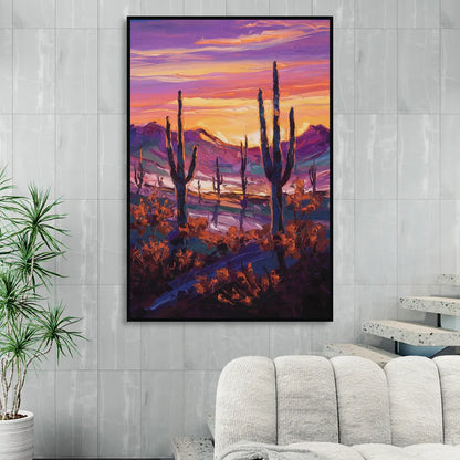 Tucson Saguaro Silhouettes Living Room - Black Canvas Wall Art