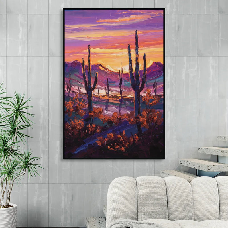 Tucson Saguaro Silhouettes Living Room - Black Canvas Wall Art