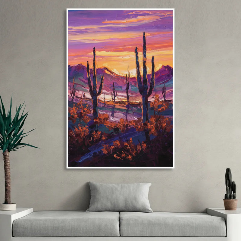 Tucson Saguaro Silhouettes Sitting Room - White Canvas Wall Art