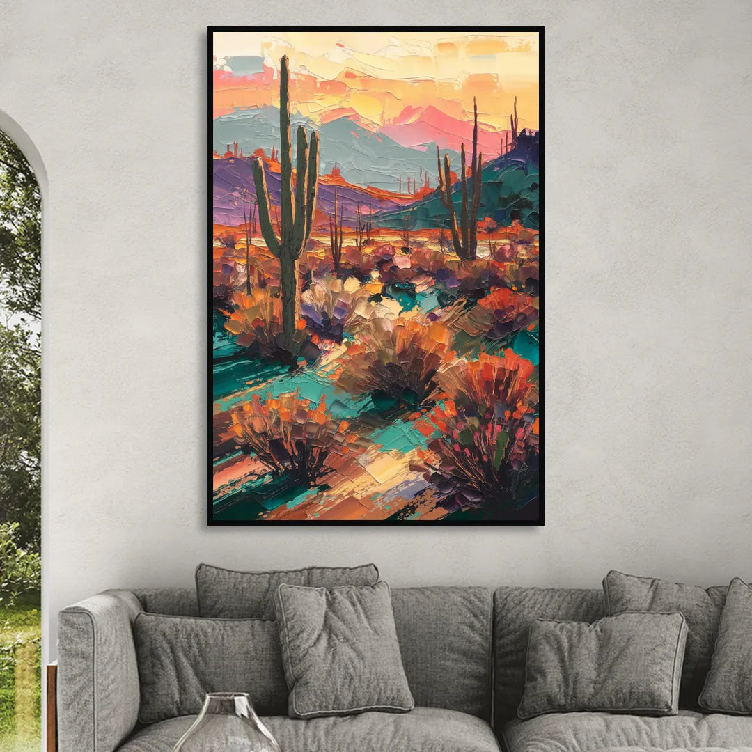 Tucson Sonoran Desert Sitting Room - Black Canvas Wall Art