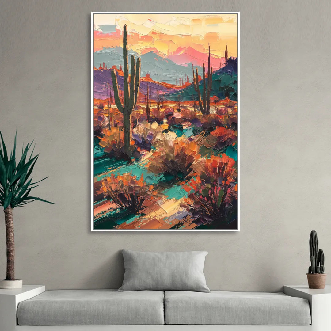 Tucson Sonoran Desert Living Room - White Canvas Wall Art