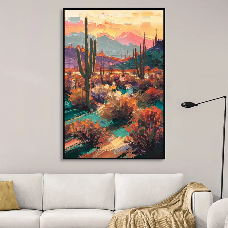 Tucson Sonoran Desert Living Room - Black Canvas Wall Art