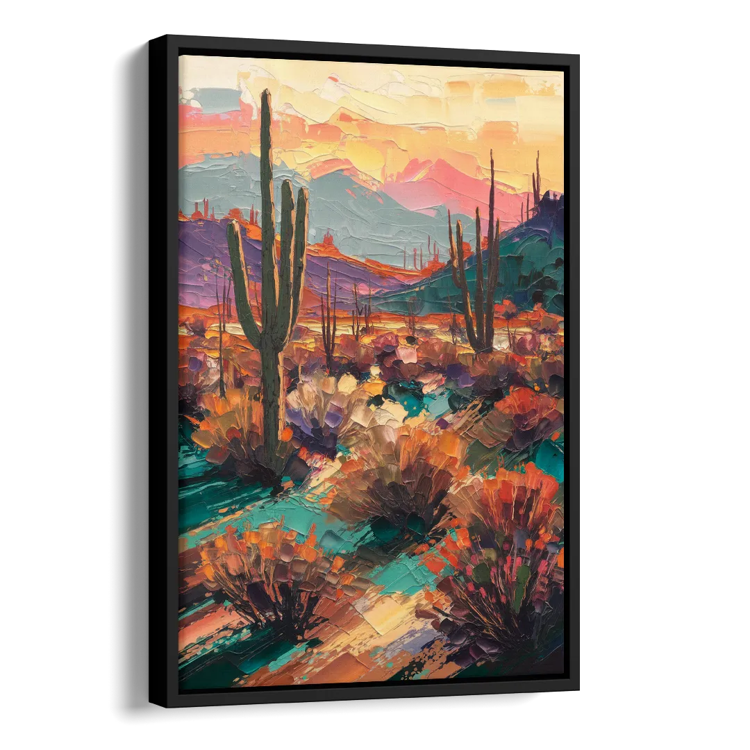Tucson Sonoran Desert Side - Black Canvas Wall Art