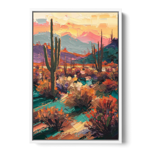 Tucson Sonoran Desert - White Framed Canvas Wall Art - Front