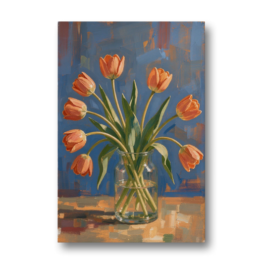 Tulip Painting Canvas in a Clear Glass Vase - Canvas Wall Art - Front