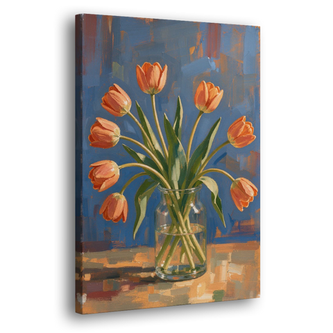 Tulip Painting Canvas in a Clear Glass Vase - Canvas Wall Art - Side