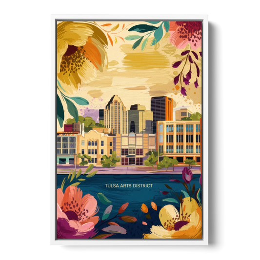 Tulsa Arts District - White Framed Canvas Wall Art - Front