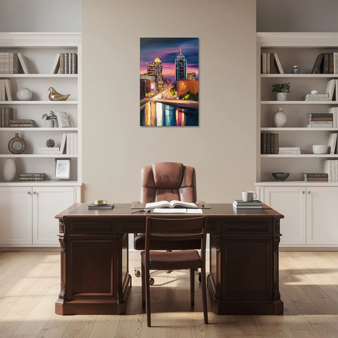 Tulsa Cityscape Glow - Canvas Wall Art - Office - 24x36