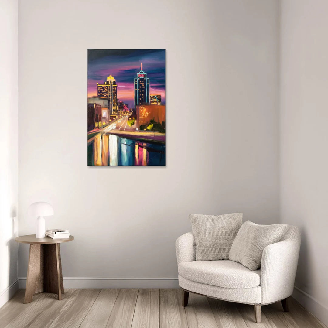 Tulsa Cityscape Glow - Canvas Wall Art - Sofa - 24x36