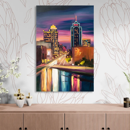 Tulsa Cityscape Glow Living Room - Canvas Wall Art