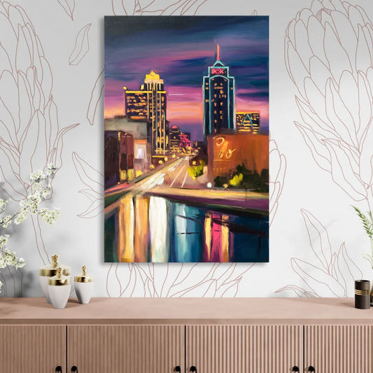 Tulsa Cityscape Glow Living Room - Canvas Wall Art