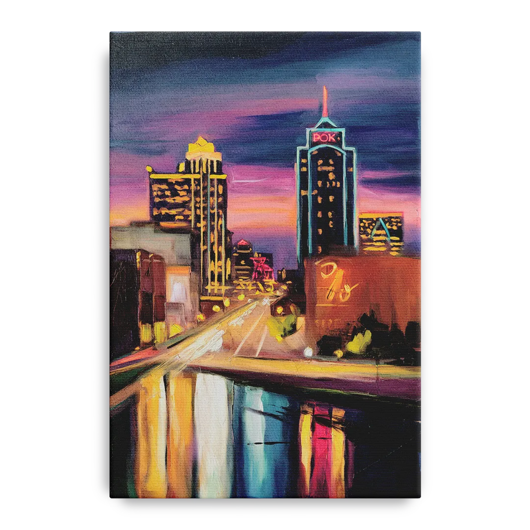 Tulsa Cityscape Glow Front - Canvas Wall Art